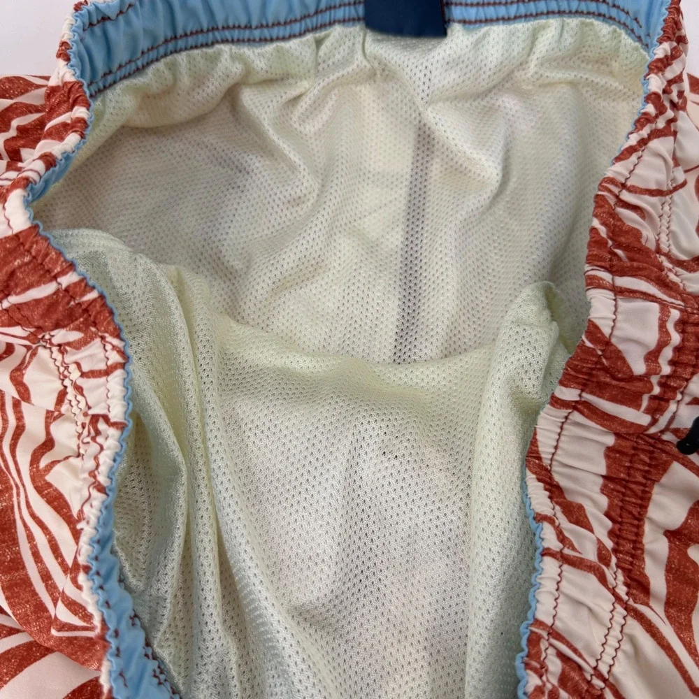 Cova Mens‎ Swim Trunks Rust Orange Tribal Leaf Print Mesh Lined Board Shorts  L